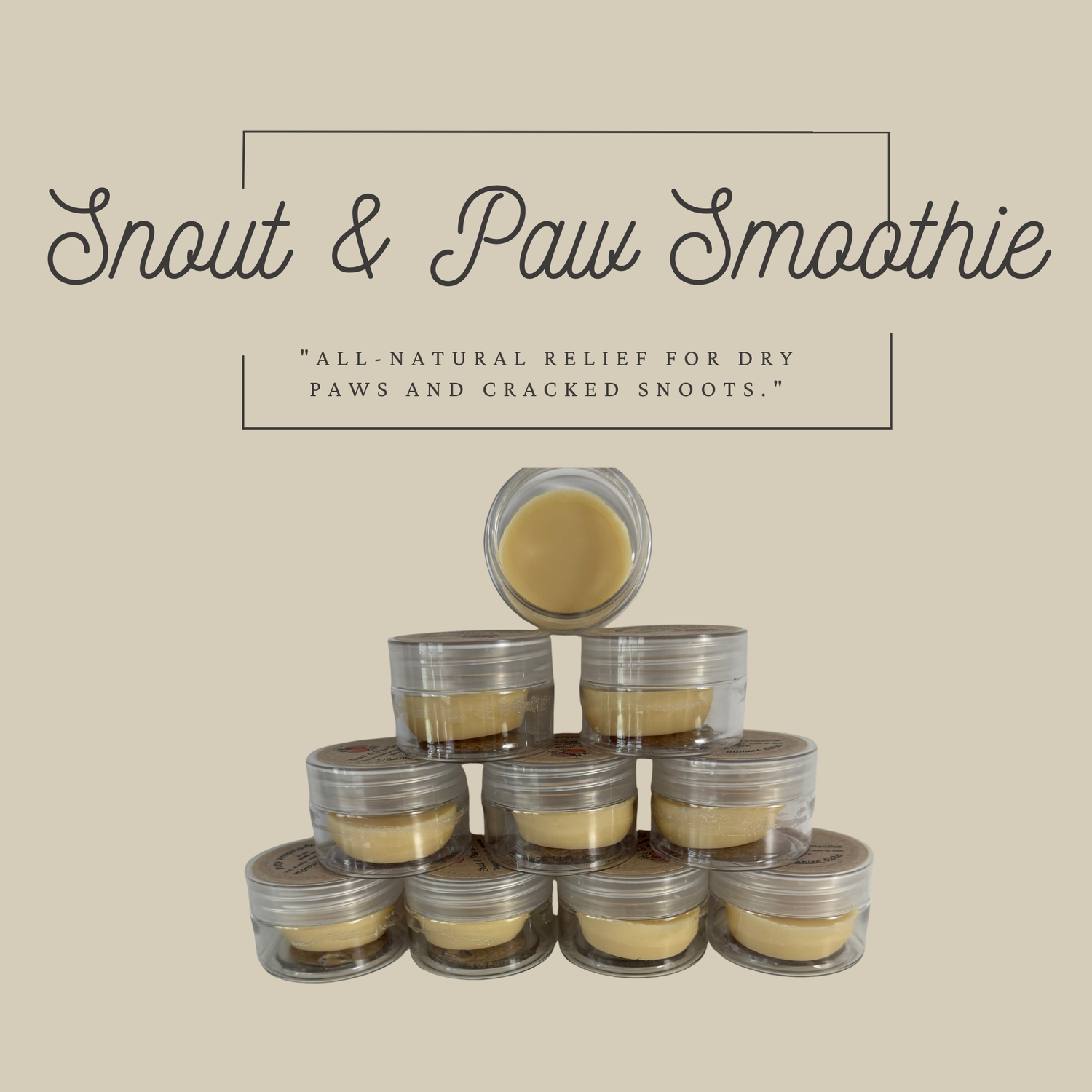 Pet gift for spoiled dogs featuring all-natural Snout and Paw Smoothie balm jars stacked in a pyramid