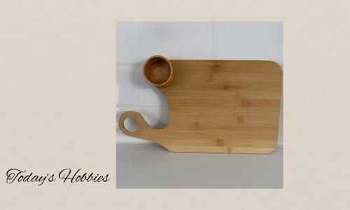 bamboo charcuterie board, charcuterie board with dip cup, salsa cup board, eco-friendly serving tray, bamboo snack board, party tray with salsa bowl, handcrafted charcuterie board, appetizer platter bamboo