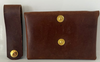 Brown 100% cow hide leather pouch with gold button closures unique leather gift for her